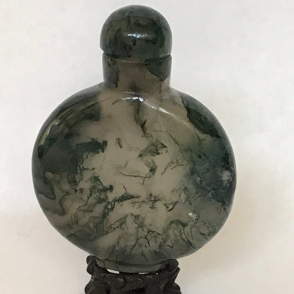 Small Vintage Moss Agate Snuff Bottle - Picture 1 of 9